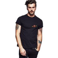 Qivi SFK0758ERKTS Astronot Jüpiter Bisiklet Baskılı Siyah Örme Erkek T-shirt