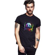 Qivi SFK0785ERKTS Uzaylı Panda Astronaut Panda Asronot Uzay Baskılı Siyah Örme Erkek T-shirt