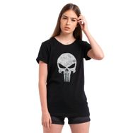 Qivi SFK0827KDNTS Punisher Baskılı Siyah Örme Kadın T-shirt