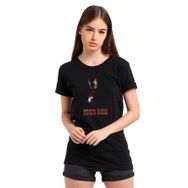 Qivi SFK0861KDNTS Iron Man Baskılı Siyah Örme Kadın T-Shirt