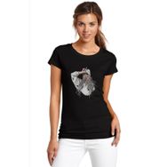 Qivi SFK0978KDNTS Blosh Baskılı Siyah Örme Kadın T-shirt