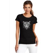 Qivi SFK2368KDNTS White Tigers Baskılı Siyah Örme Kadın T-shirt