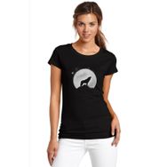 Qivi SFK2383KDNTS Wolves Howling Kurt Ay Baskılı Siyah Örme Kadın T-shirt