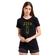 Qivi Sherlock Baskılı Siyah Kadın Örme T-shirt