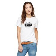 Qivi Sherlock I Am Sher Locked Baskılı Beyaz Kadın Örme T-shirt
