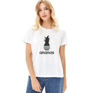 Qivi Silhouette Ananas Parody Logo Baskılı Beyaz Kadın Örme T-shirt