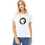 Qivi Silhouette Diamond Bearded Baskılı Beyaz Kadın Örme T-shirt