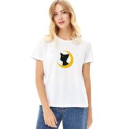 Qivi Silhouette Luna Baskılı Beyaz Örme Kadın T-shirt