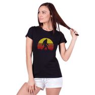 Qivi Silhouette Retro Sasquatch Goril Baskılı Siyah Kadın Örme T-shirt