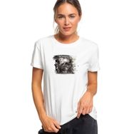 Qivi Skull Baskılı Beyaz Örme Kadın T-shirt