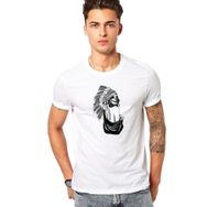 Qivi Skull Kızılderili Baskılı Beyaz Erkek T-shirt