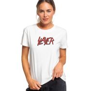 Qivi Slayer Grubu Logosu Rock Music Baskılı Beyaz Örme Kadın T-shirt