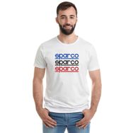 Qivi Sparco Logo Mavi Sarı Kırmızı Baskılı Beyaz Erkek Örme T-shirt