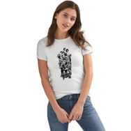 Qivi Stanger Things Gang Draw Baskılı Beyaz Kadın Örme T-shirt