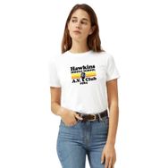 Qivi Stanger Things Hawkins Middle School A Baskılı Beyaz Kadın Örme T-shirt