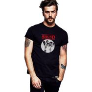 Qivi Stanger Things Squad Goals Baskılı Siyah Örme Erkek T-shirt