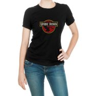 Qivi Stanger Things Upside Down Baskılı Siyah Kadın Örme T-shirt