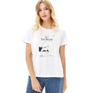 Qivi Tale Of Two Wolves Graphic Novel Baskılı Beyaz Örme Kadın T-shirt
