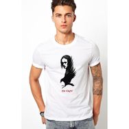 Qivi The Crow Baskılı Beyaz Erkek Örme T-shirt
