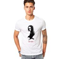 Qivi The Crow Baskılı Beyaz Erkek Örme T-shirt