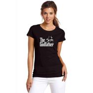 Qivi The Godfather Baskılı Siyah Örme Kadın T-shirt