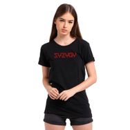 Qivi The Oa Syzygy Baskılı Siyah Örme Kadın T-shirt