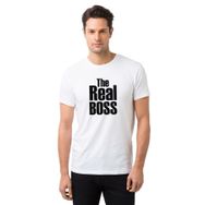 Qivi The Real Boss Baskılı Beyaz Erkek Örme T-shirt