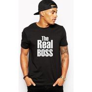 Qivi The Real Boss Baskılı Siyah Erkek Örme T-shirt