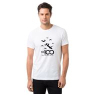 Qivi The100 May We Meet Again Düşen Insanla Baskılı Beyaz Erkek Örme T-shirt
