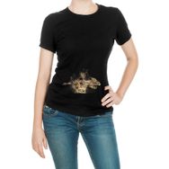 Qivi Thumb One Piece Baskılı Siyah Örme Kadın T-shirt
