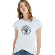 Qivi Triangle Baskılı Beyaz Örme Kadın T-shirt