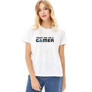 Qivi Trusm Me A'm A Gamer Siyah Baskılı Beyaz Örme Kadın T-shirt