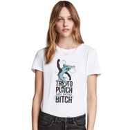 Qivi Try To Punch Baskılı Kadın Beyaz T-shirt