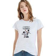 Qivi Tsubasa Oozora Baskılı Beyaz Örme Kadın T-shirt