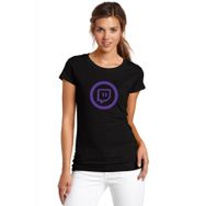 Qivi Twitch Logo Baskılı Siyah Örme Kadın T-shirt