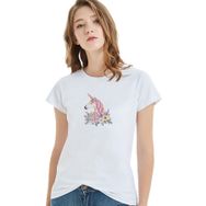 Qivi Unicorn Flower Unnamed Baskılı Beyaz Örme Kadın T-shirt