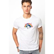 Qivi Unicorn Rainbow Baskılı Beyaz Erkek Örme T-shirt