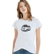 Qivi Van Klasik Volkswagen Love Van T1 Baskılı Beyaz Örme Kadın T-shirt