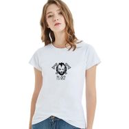 Qivi Vikings Floki Baskılı Beyaz Örme Kadın T-shirt
