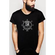 Qivi Vikings Valhalla Rune Tee Baskılı Siyah Erkek Örme T-shirt