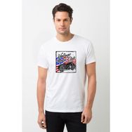 Qivi Vintage Motorcycle Baskılı Beyaz Erkek Örme T-shirt