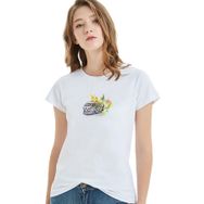 Qivi Volkswagen T1 Minibüs Gri Ton Volkswagen Baskılı Beyaz Örme Kadın T-shirt