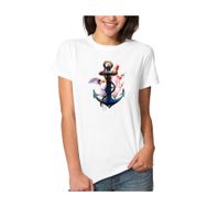 Qivi Watercolor Anchors And Birds Kadın Beyaz T-shirt