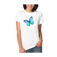 Qivi Watercolor Blue Butterfly Kadın Beyaz T-shirt