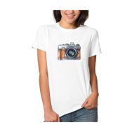 Qivi Watercolor Camera Kadın Beyaz T-shirt