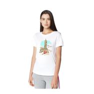 Qivi Watercolor Clock Tower London Baskılı Beyaz Örme Kadın T-shirt