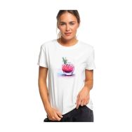 Qivi Watercolor Cocktail Baskılı Beyaz Örme Kadın T-shirt