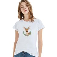 Qivi Watercolor Deer Baskılı Beyaz Örme Kadın T-shirt
