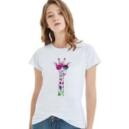 Qivi Watercolor Giraffe Baskılı Beyaz Kadın T-shirt