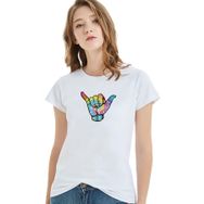 Qivi Watercolor Hang Loose Shaka Baskılı Beyaz Kadın T-shirt